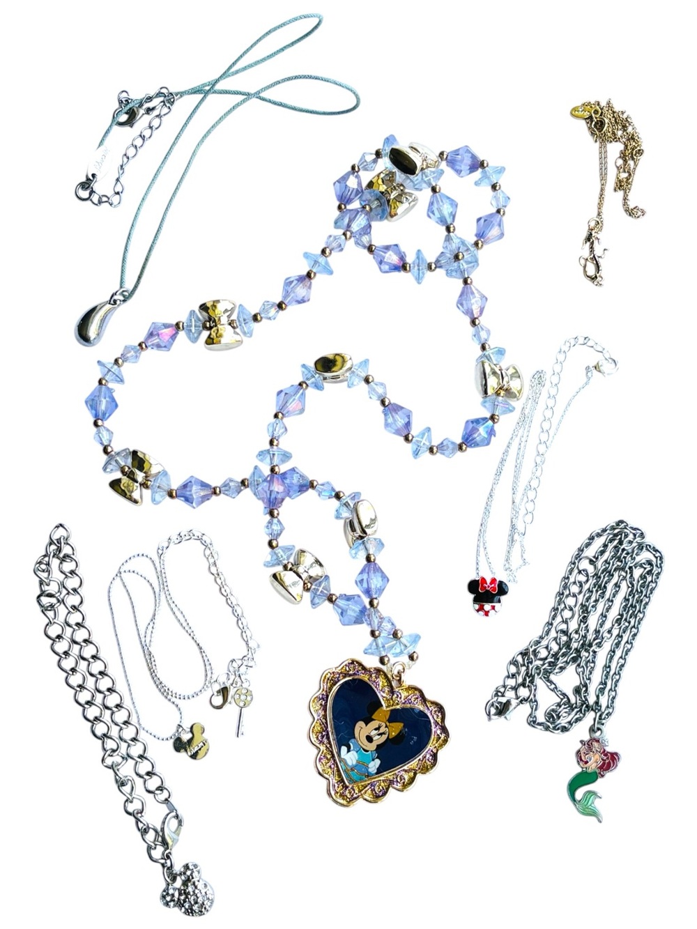 Disney Necklace Bracelet Lot Minnie Mouse Ariel Silvermist Mulan Parks 7 Piece